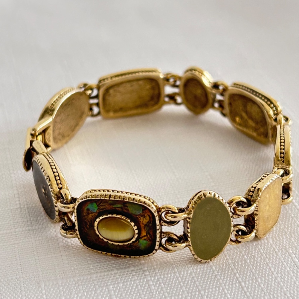 Vinatage Liz Claiborne Floral Link Bracelet Gold Tone Track Chain